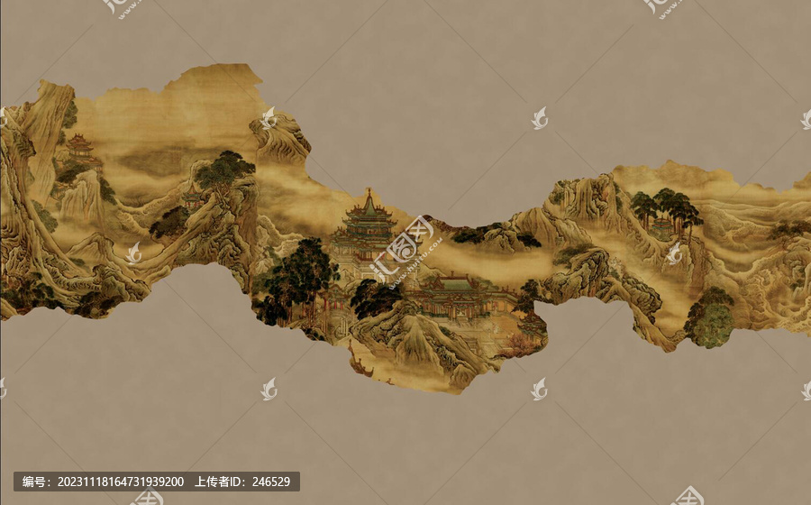新中式復(fù)古國(guó)畫山水背景墻