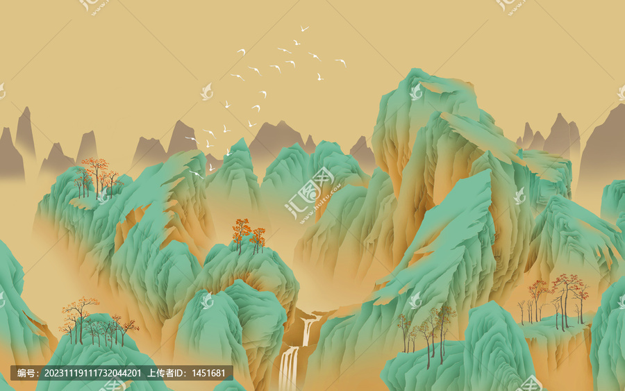 工笔山水青绿山水秋色图