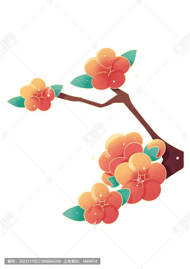 春節紅色植物梅花臘梅節日插畫