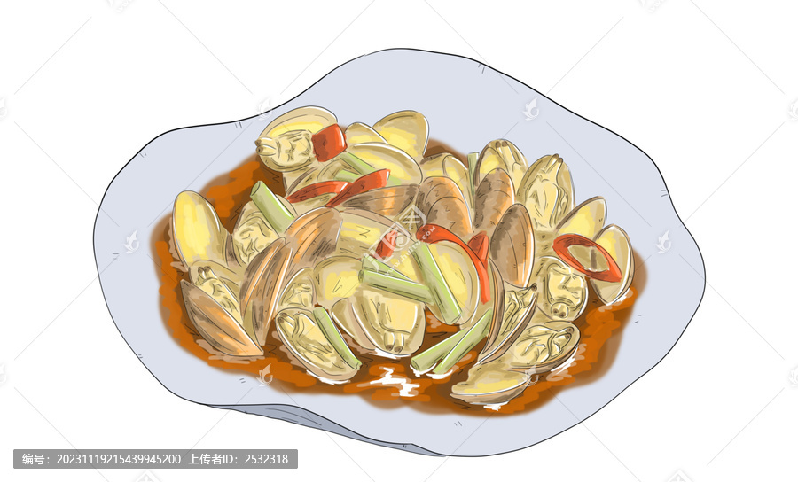 炒花甲辣炒花蛤美食插畫(huà)手繪
