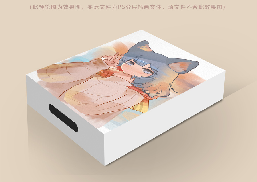 卡通狐耳女孩插畫