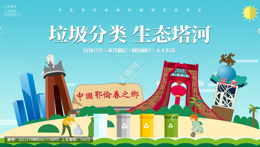 塔河縣垃圾分類回收海報(bào)展板