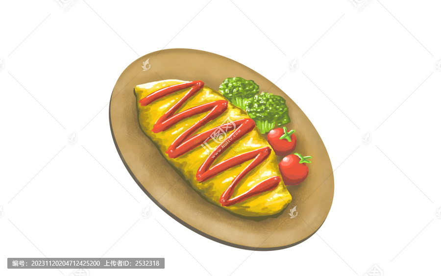 日式蛋包飯手繪美食插畫