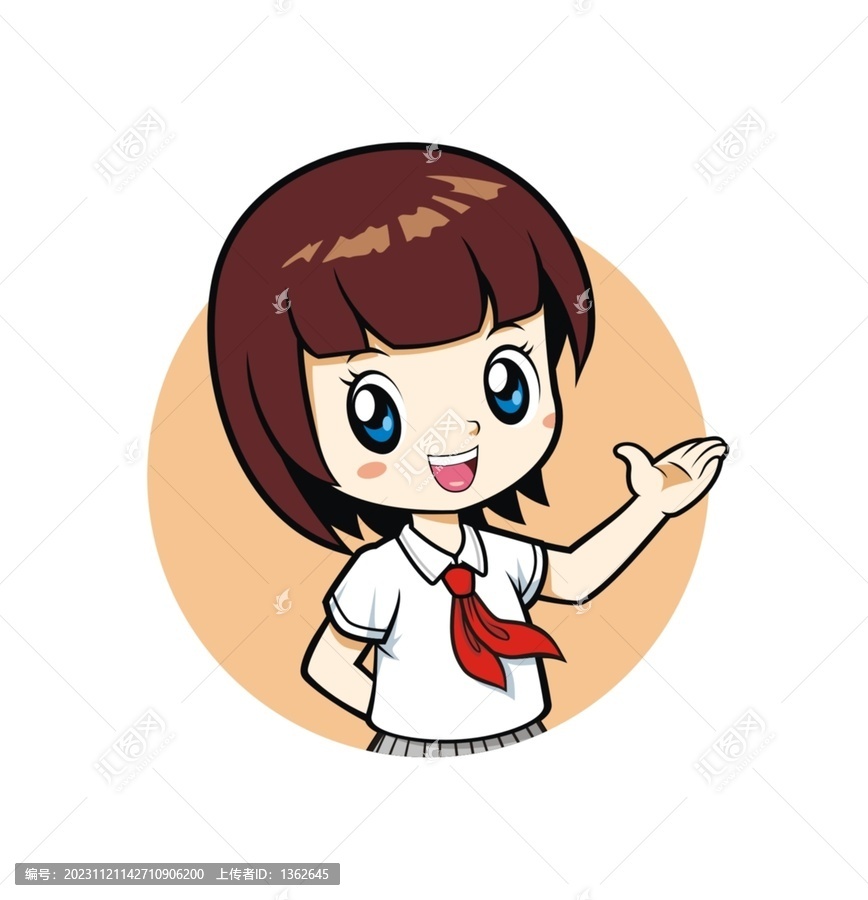 卡通可愛女孩紅領(lǐng)巾半身