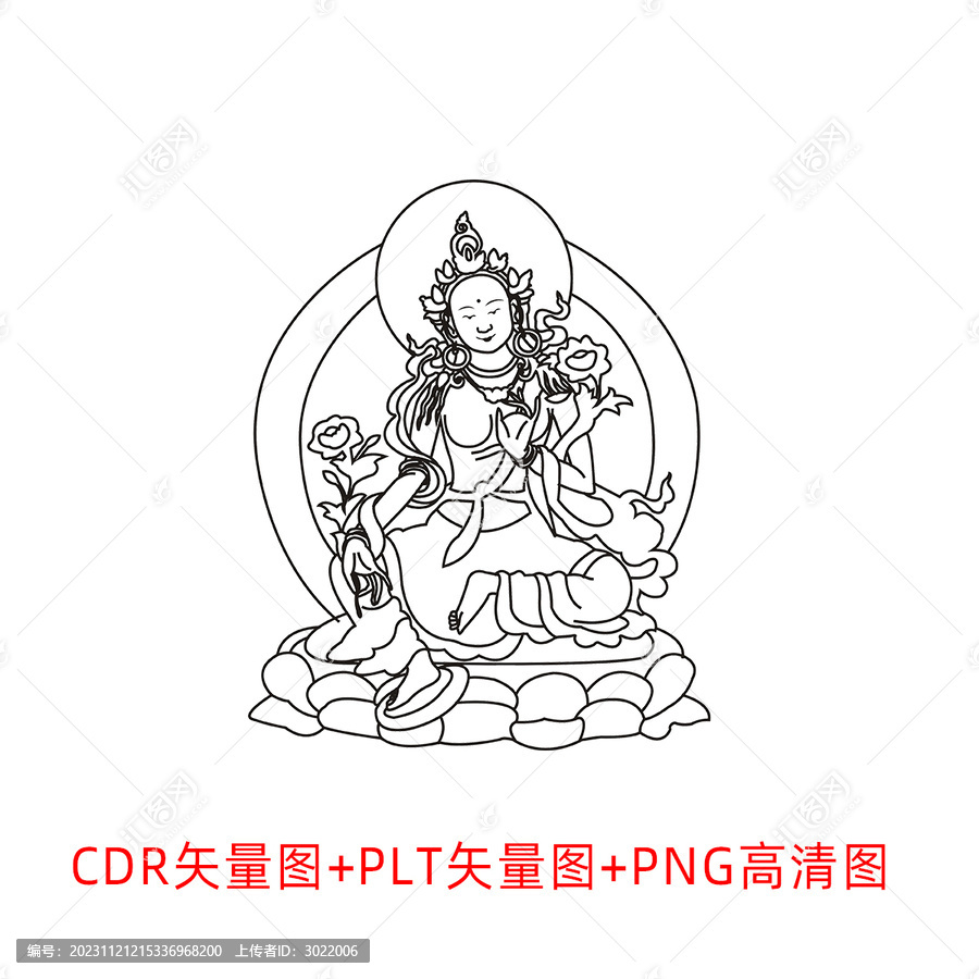 綠度母佛相雕刻圖