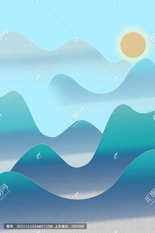 落日山峰插畫