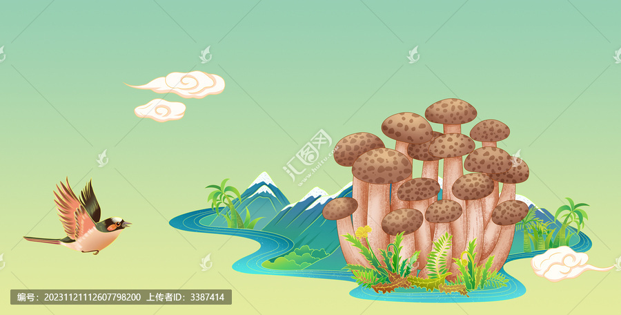 國風(fēng)蟹味菇手繪插畫