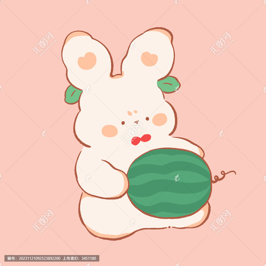 Q萌可愛西瓜兔IP形象卡通圖案