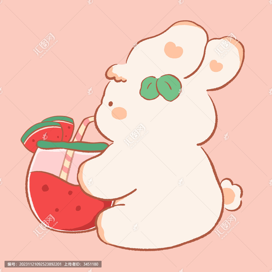 可愛兔子IP形象西瓜汁卡通圖案