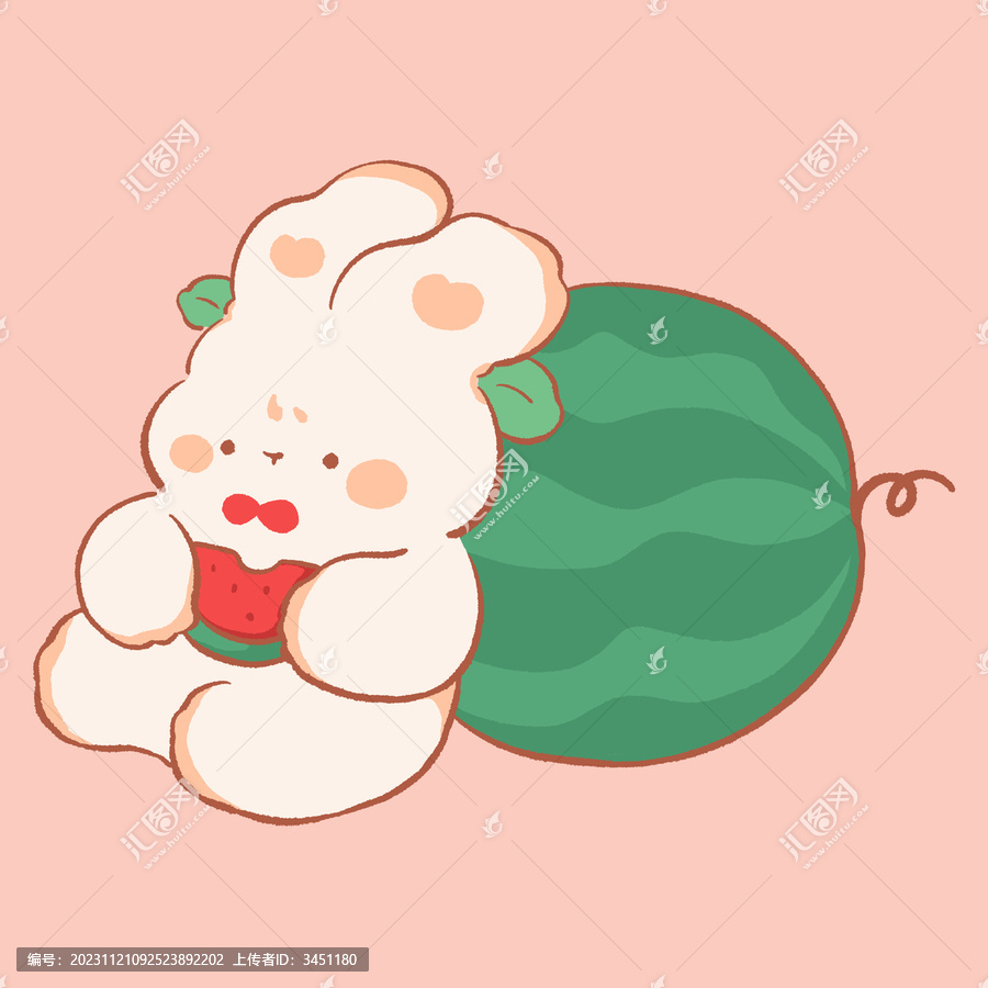 可愛(ài)兔子IP形象大西瓜卡通圖案