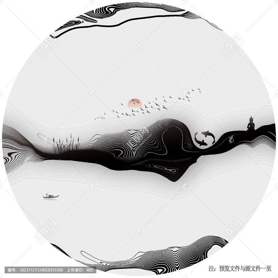 禪意中式圓形藝術(shù)線條背景墻