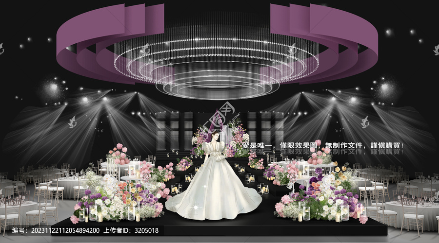 白綠粉紫婚禮宴會廳效果圖