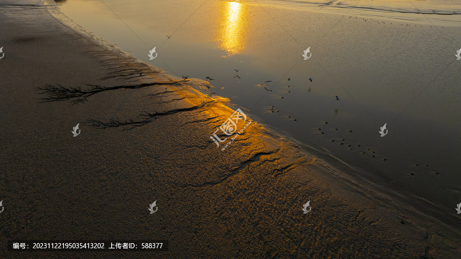 杭州钱塘江滩涂湿地夕阳