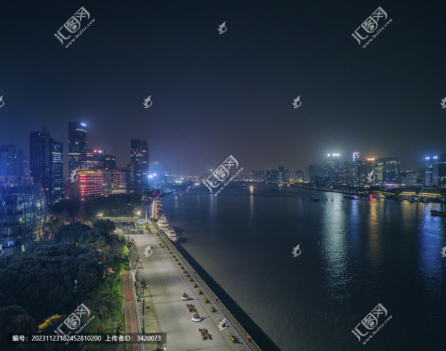航拍上海北外滩与黄浦江夜景