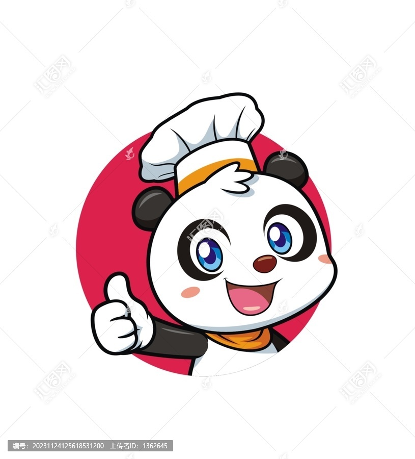 卡通可愛熊貓廚師豎大拇指半身