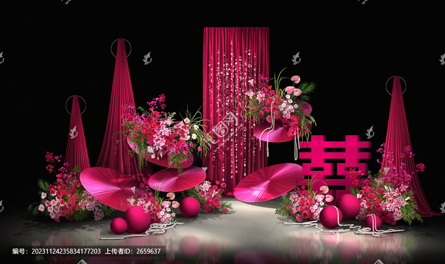 玫紅色新中式婚禮效果圖
