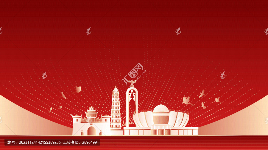 银川地标建筑红色周年背景