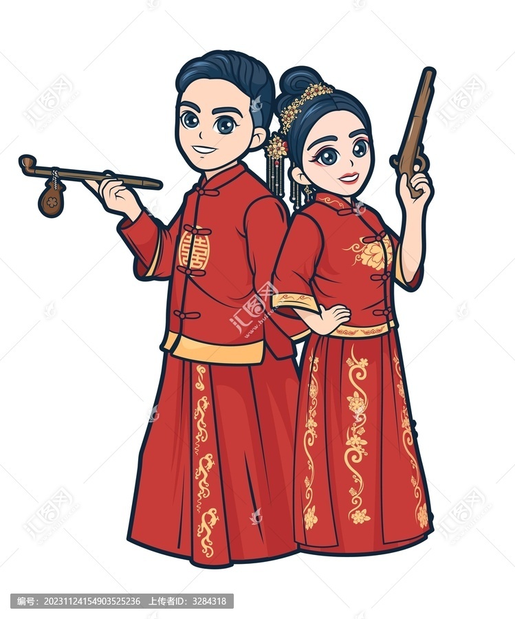 新郎新娘矢量卡通人物插畫