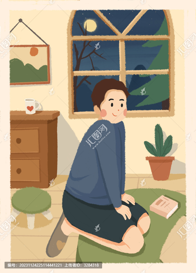 人物室內(nèi)小場(chǎng)景手繪肌理插畫(huà)