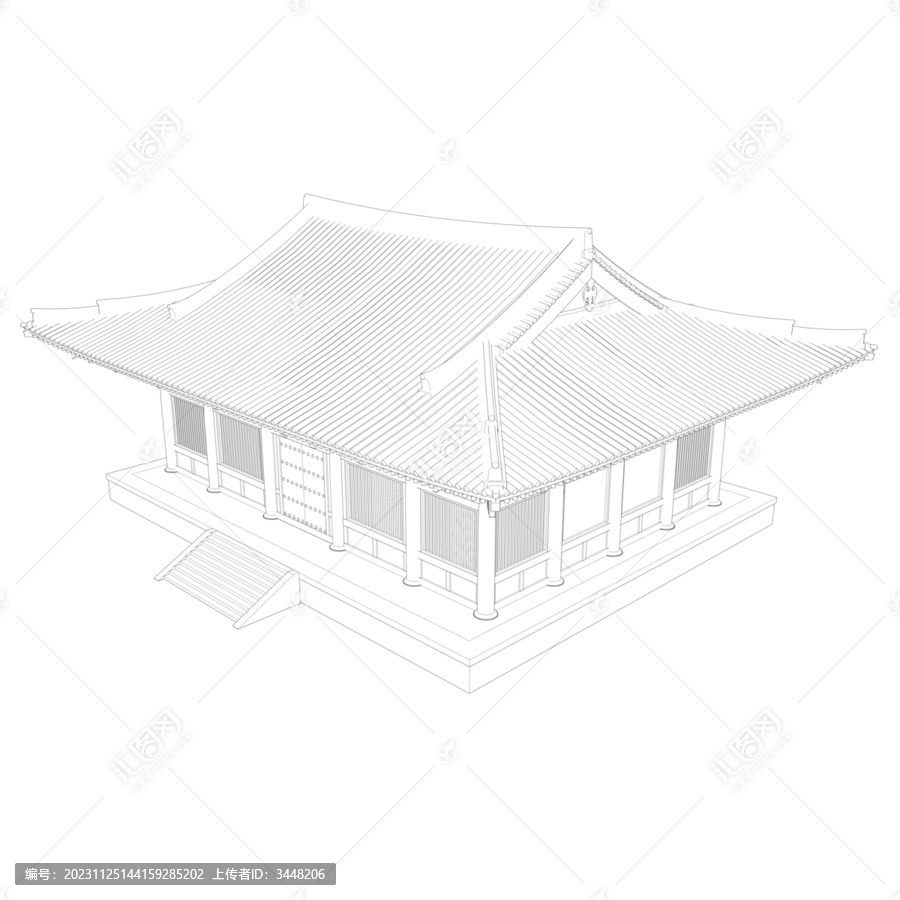 唐風(fēng)歇山鳥(niǎo)瞰線稿