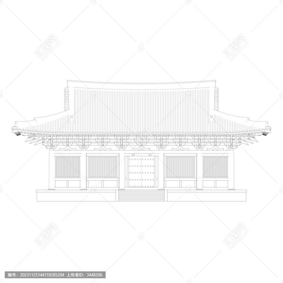 唐風(fēng)歇山正立面線稿