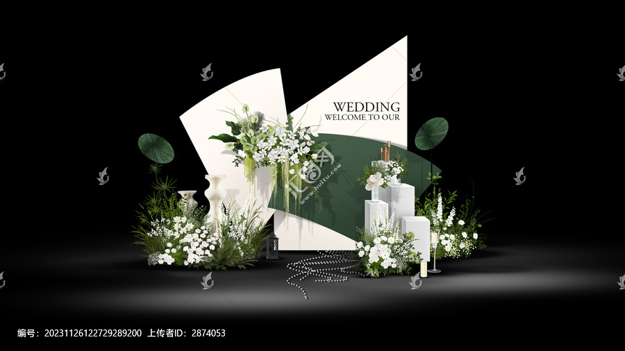 韓式小清新簡(jiǎn)約白綠婚禮合影區(qū)