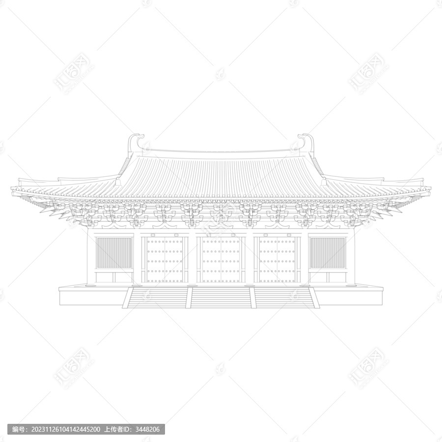 唐風(fēng)歇山大殿立面線稿
