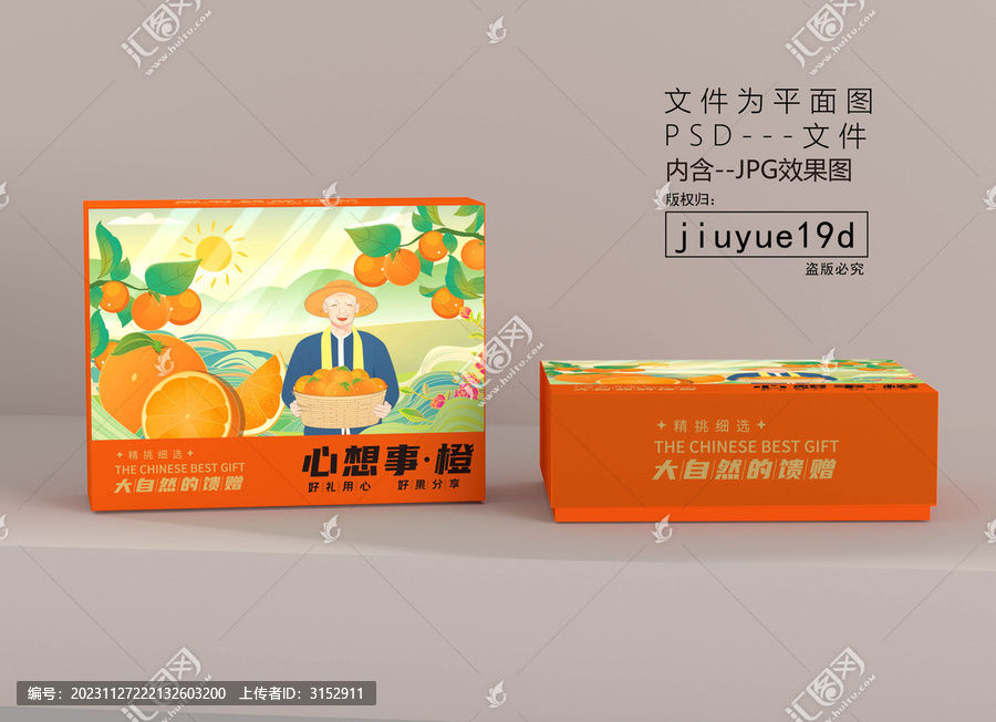 手绘橙子礼盒平面图