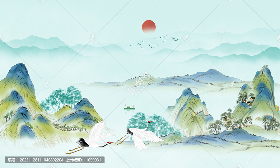 國(guó)潮青綠山水圖