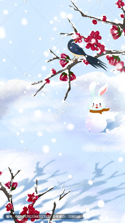 雪景一角插畫系列喜上眉梢