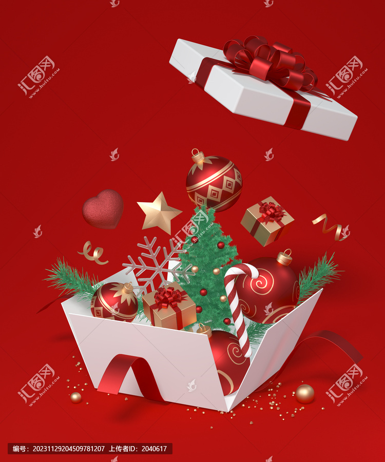 3D渲染的圣诞节礼盒海报背景