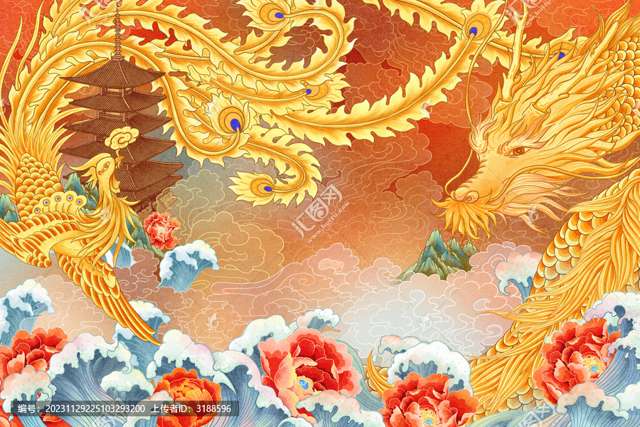 龍鳳背景龍鳳插畫龍年插畫