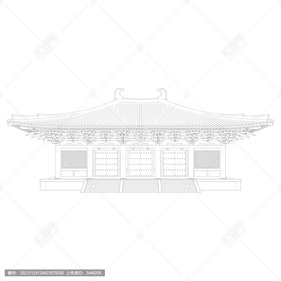 唐風(fēng)廡殿立面線稿