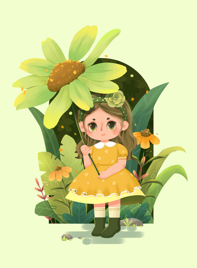 Q版女孩人物植物小場(chǎng)景
