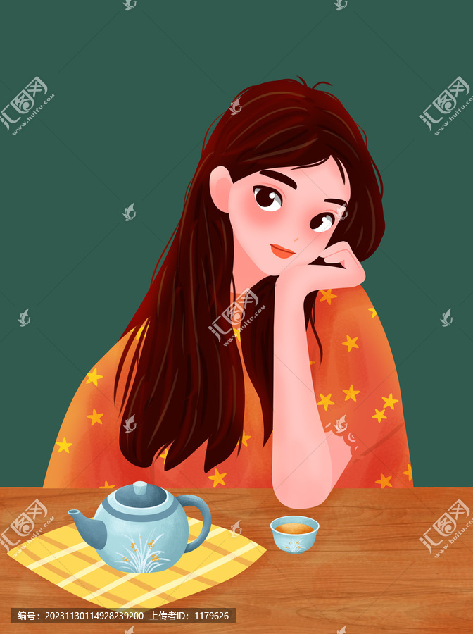 花茶女孩插畫