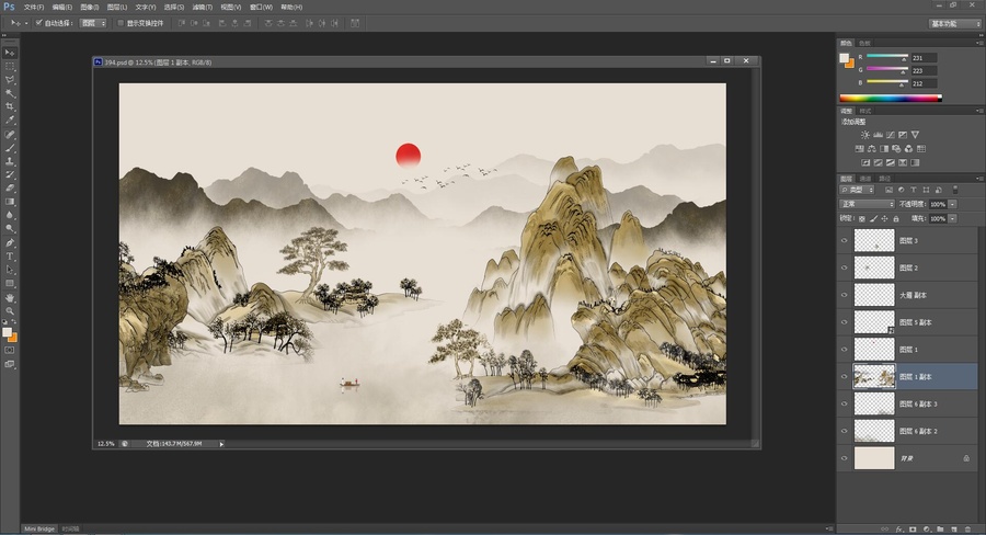 古典古風(fēng)復(fù)古山水畫