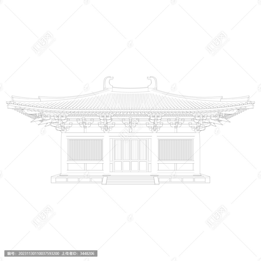唐風廡殿立面線稿