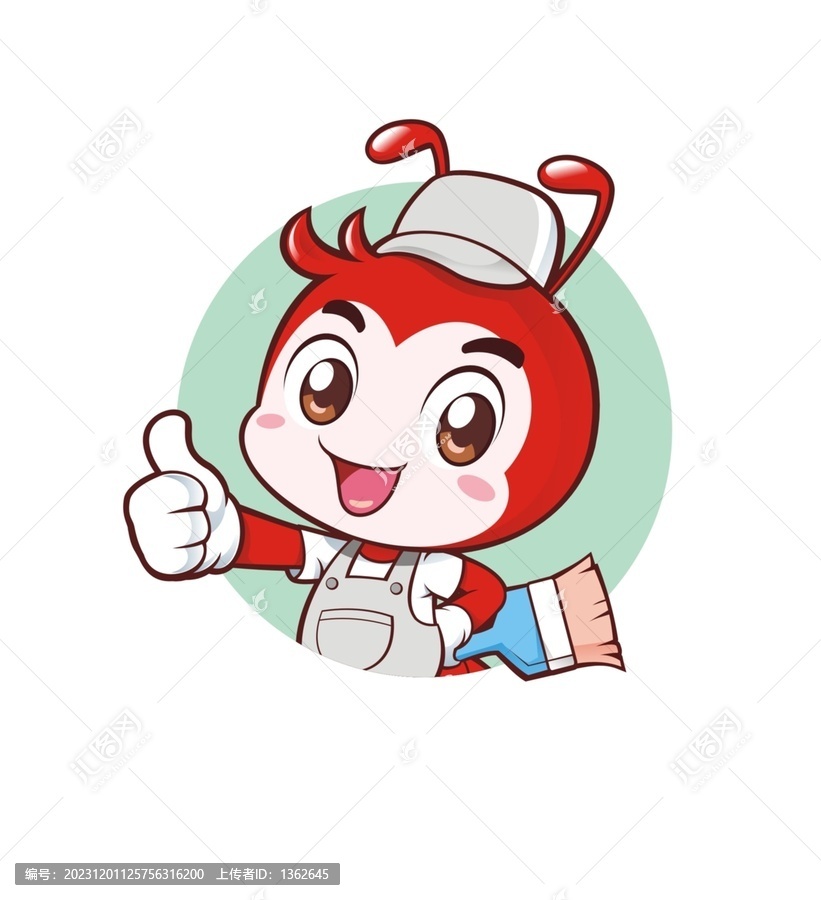 卡通小螞蟻裝修工拿油漆刷半身