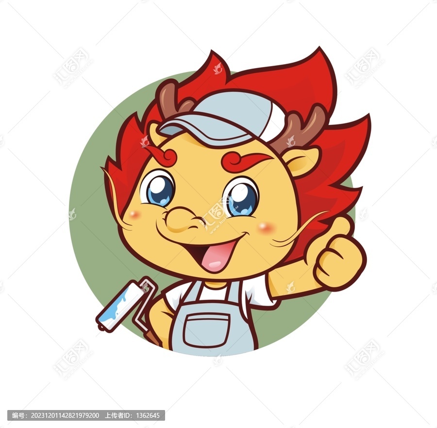 卡通可愛小龍裝修工半身