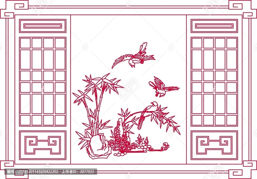 中式茶樓影樓花鳥漏窗