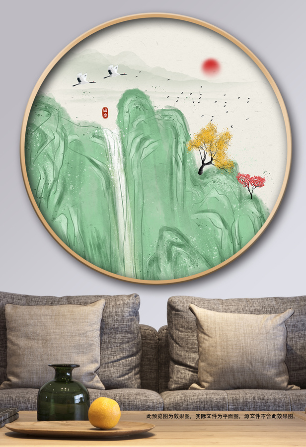 發(fā)財(cái)樹水墨意境山水畫裝飾畫