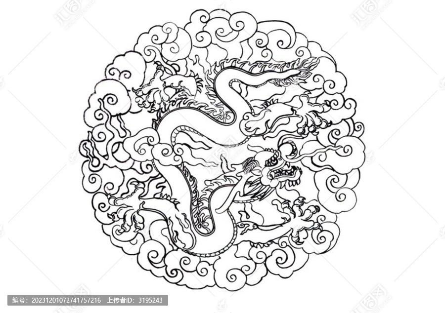 線稿手繪插畫龍圖案春節(jié)素材