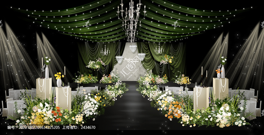 绿色布幔吊顶婚礼
