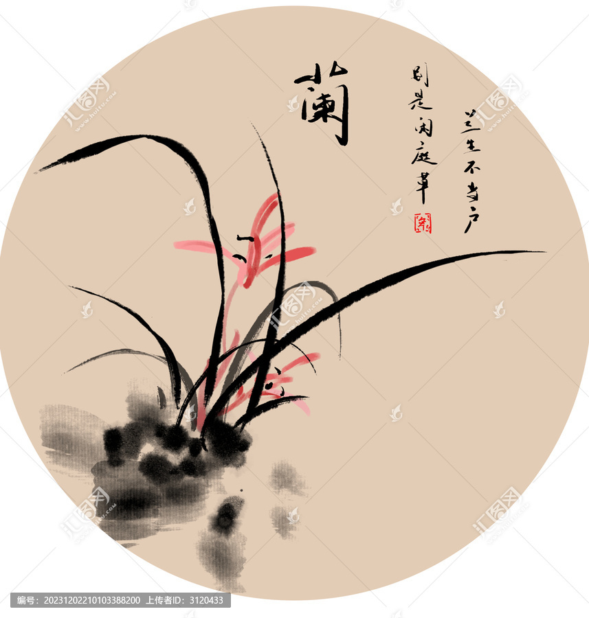 手繪中國(guó)畫(huà)水墨畫(huà)蘭花