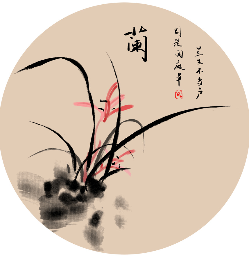 手繪中國(guó)畫(huà)水墨畫(huà)蘭花