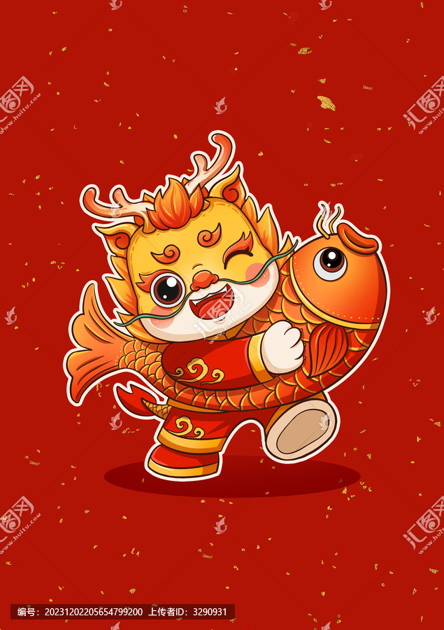 龍年新年春節(jié)卡通龍喜慶插畫背景