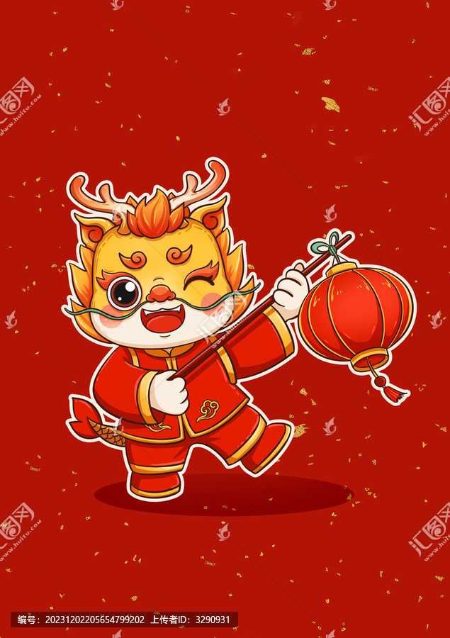 龍年新年春節(jié)卡通龍喜慶插畫背景