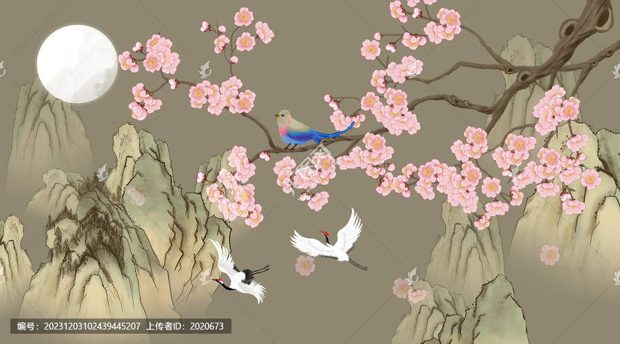國潮梅花山水花鳥背景