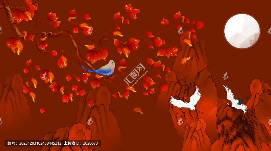 红叶山水背景墙