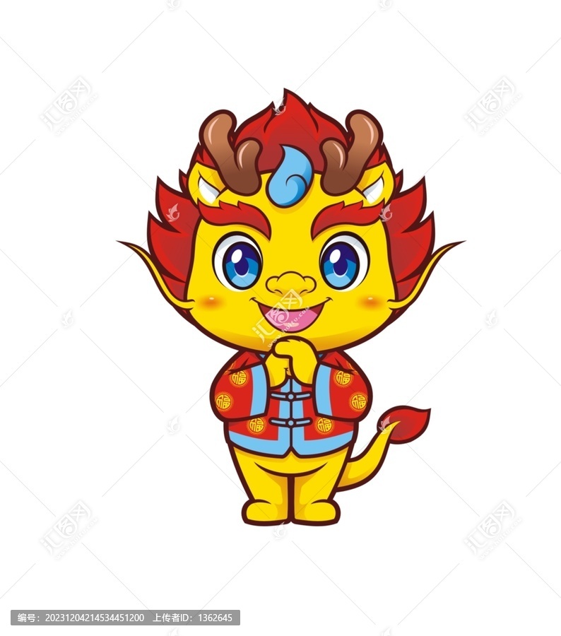 卡通可愛小龍拜年作揖